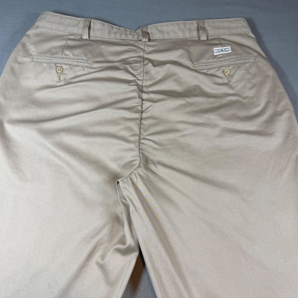 VTG Polo Ralph Lauren Mens Chino Pants Pleated 38x26 Tan Khaki 100% Cotton - Picture 5 of 8
